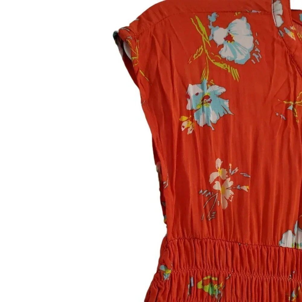 Free People‎ Mini Dress Small Red Orange Greatest Day Floral Smocked Waist Boho